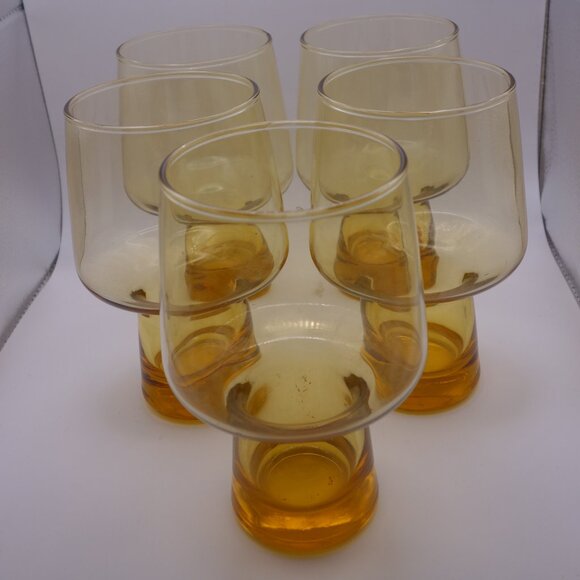 Set of Five(5) Amber Colored Glasses - Picture 2 of 11